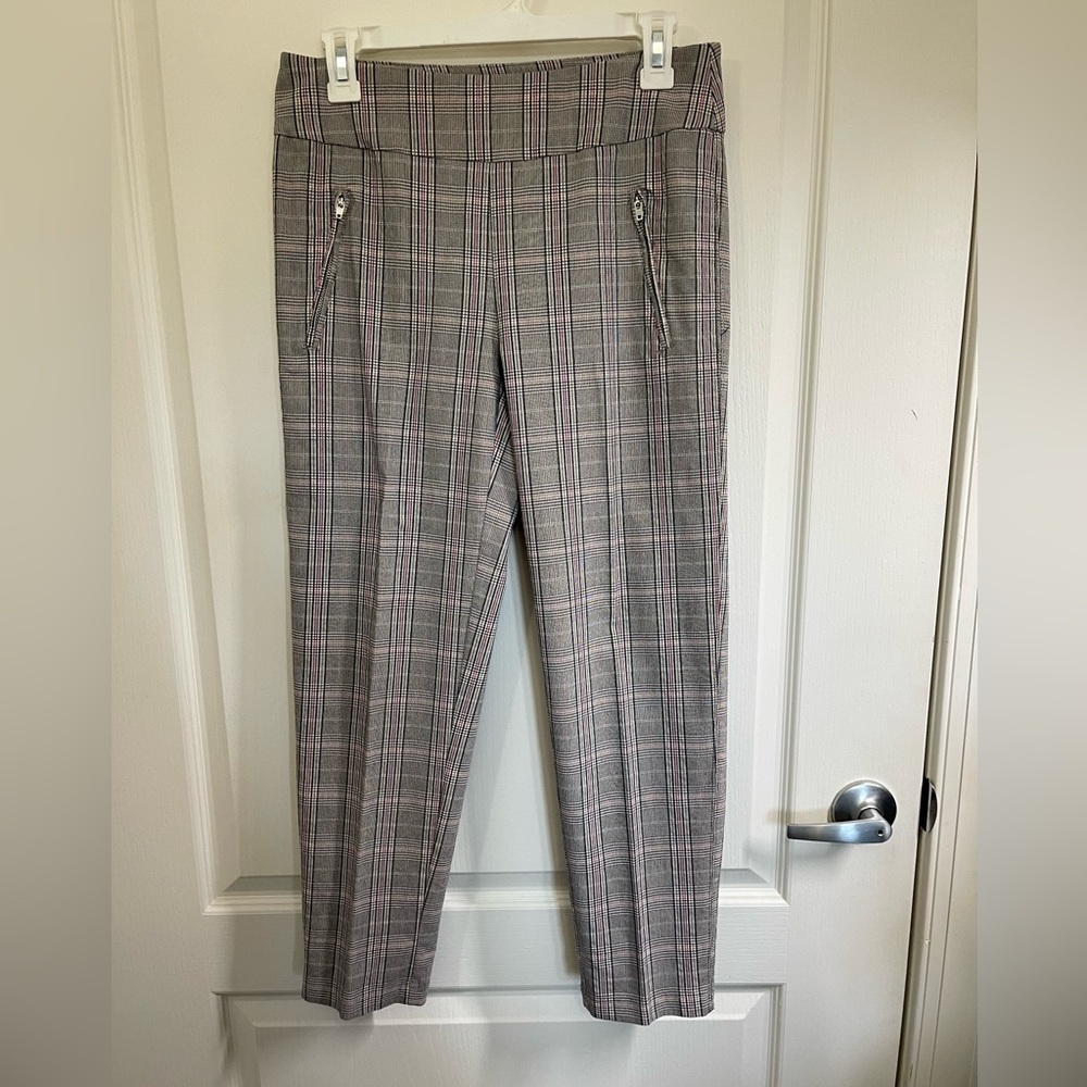 Zac & Rachel Women's Plaid Ankle Crop Pants Gray Size 6 Casual Zippered Pockets